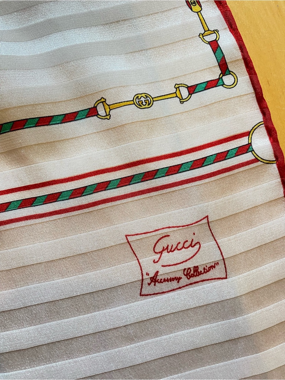 Authentic Vintage GUCCI Jacquard Silk Scarf -Equestrian Horsebit & Web Stripe